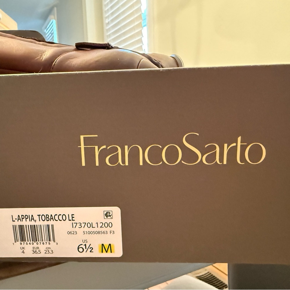 NIB Franco Sarto Tobacco Leather Pointed Toe Boots - Picture 2 of 2